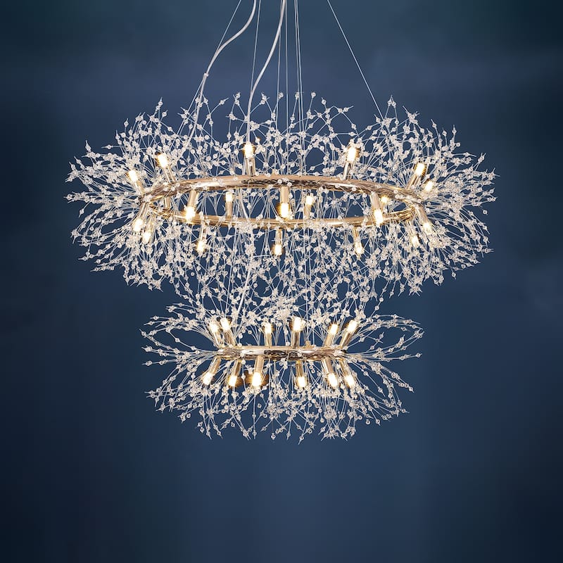 2-Tiers Firework Sputnik Wagon Wheel Crystal Chandelier