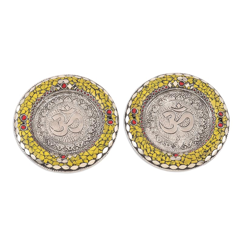 Novica Handmade Haryana Om Aluminum Incense Holders (Pair)