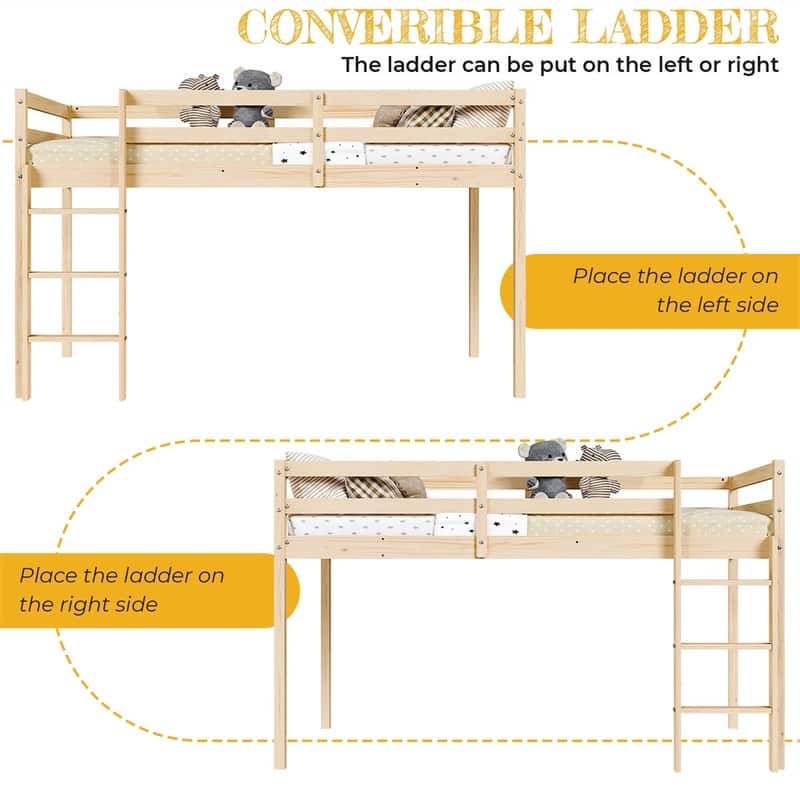 Solid Wood Toddler Platforms Loft Bed Twin Size With Stairs
