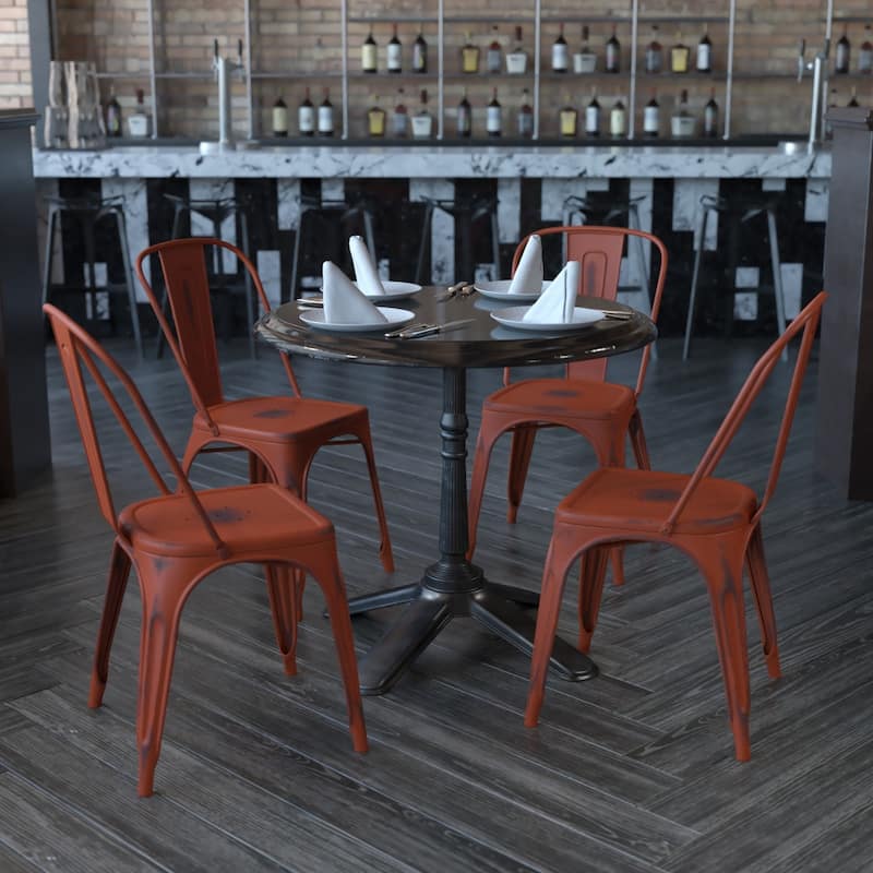 Distressed Metal Indoor-Outdoor Stackable Chair - Kitchen Furniture - Kelly Red