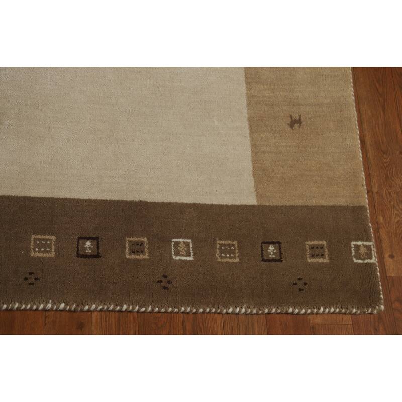 Beige Tribal Gabbeh Indian Rug Hand-Knotted Wool Carpet - 5'2" x 7'6"