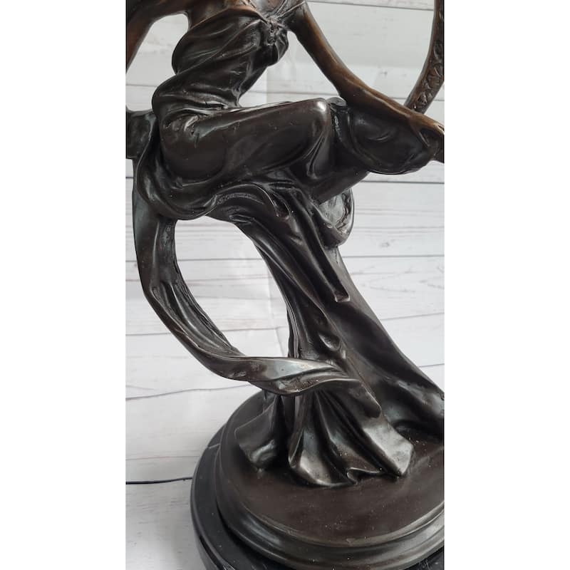 Girl Sitting On The Moon Bronze Statue Sculpture Art Deco Nouveau 17 Inches X 10 Inches