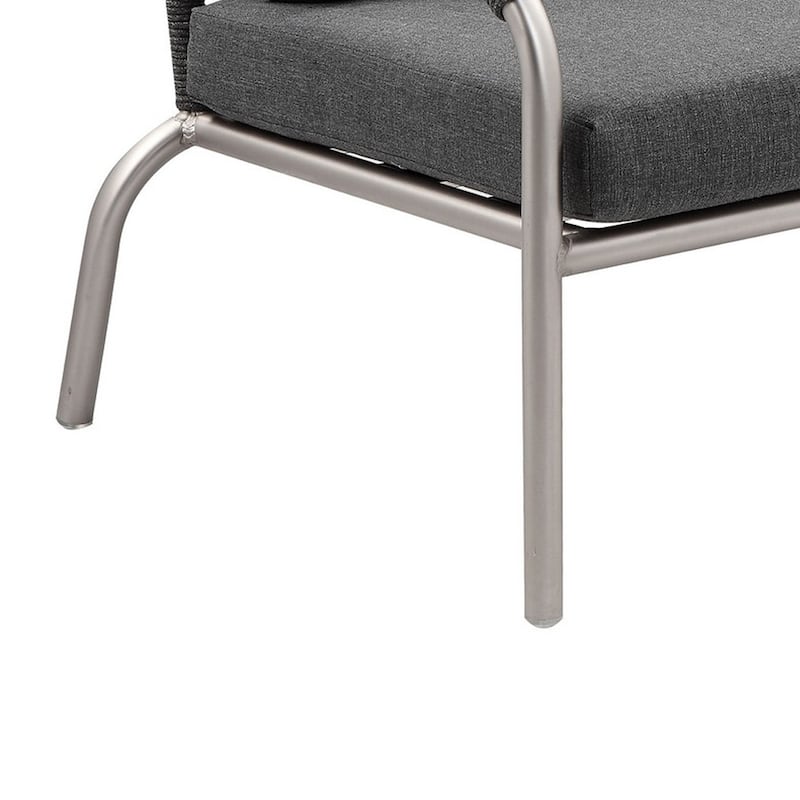 Phil 57 Inch Outdoor Sofa, Gray Fade Resistant Upholstery, Silver Aluminum