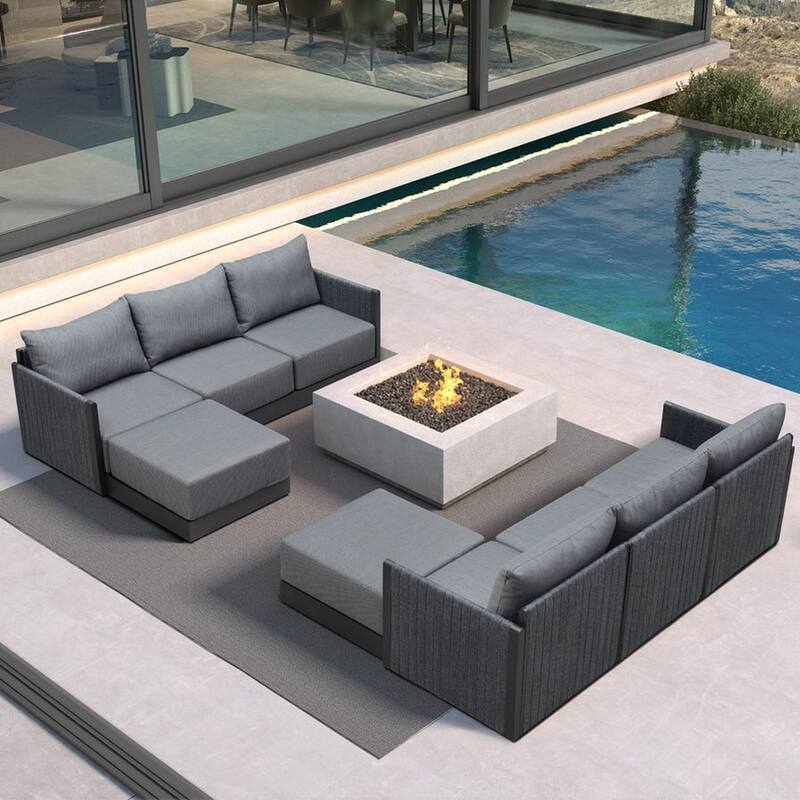 PURPLE LEAF Sanori Patio Conversation Set with Grey Ottoman and Cushion Patio Sofas Sectional Set for Poolside Graden - 8-Piece
