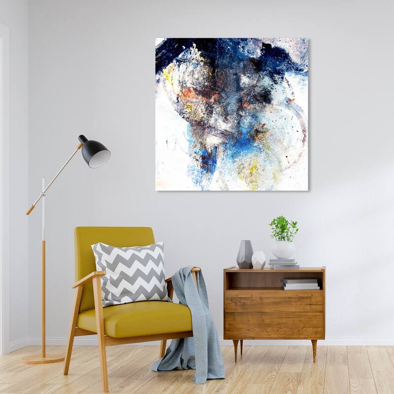 Wynwood Studio Canvas Abstract Snowy Storm Custom White and Dark Blue Modern & Contemporary Wall Art Canvas Print - 30 x 30
