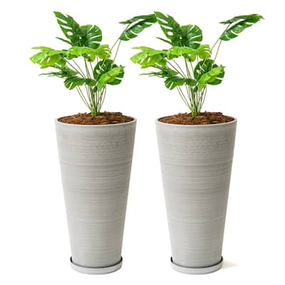XBrand Modern 28-Inch Tall Round Planter, Modern Tapered Planter Perfect for Indoor & Outdoor Planter, Patio Décor, Set of 2