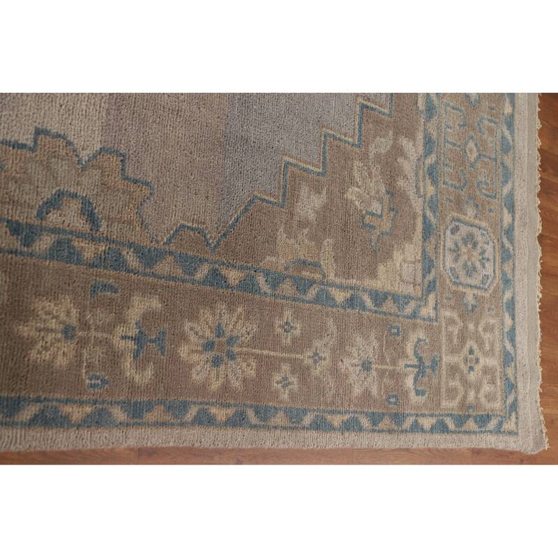 Geometric Oushak Area Rug Hand-knotted Wool Carpet - 8'10"x 12'3"