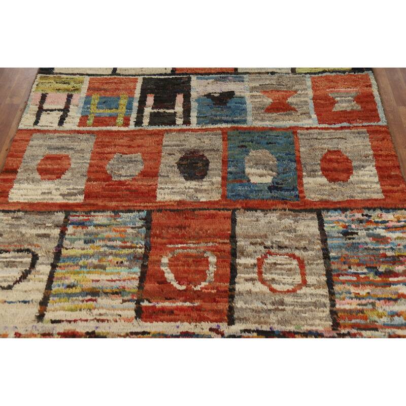 Geometric Moroccan Oriental Rug Hand-Knotted Oriental Wool Carpet - 6'6" x 9'7"