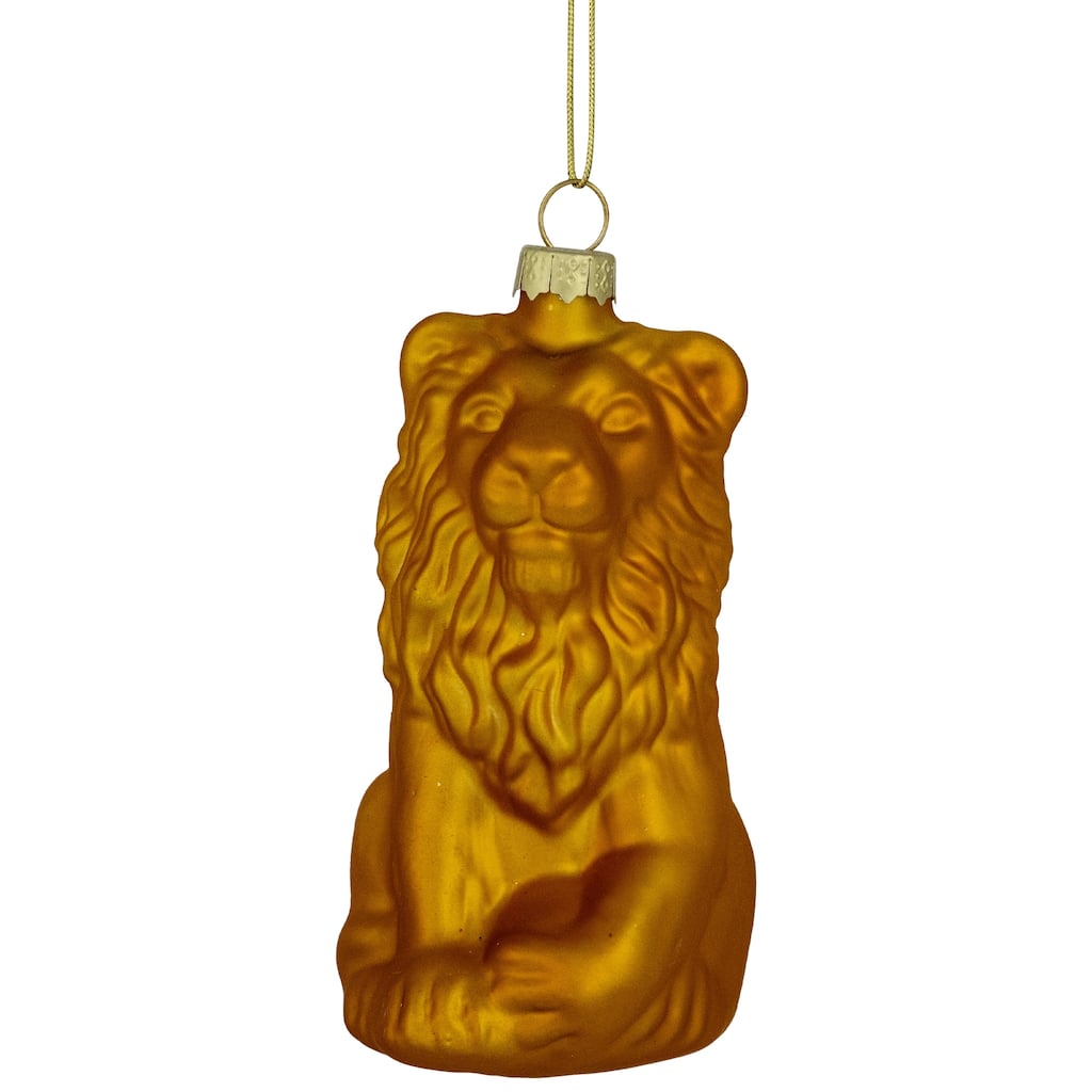 Sitting Lion Glass Christmas Ornament - 2.5" - Gold