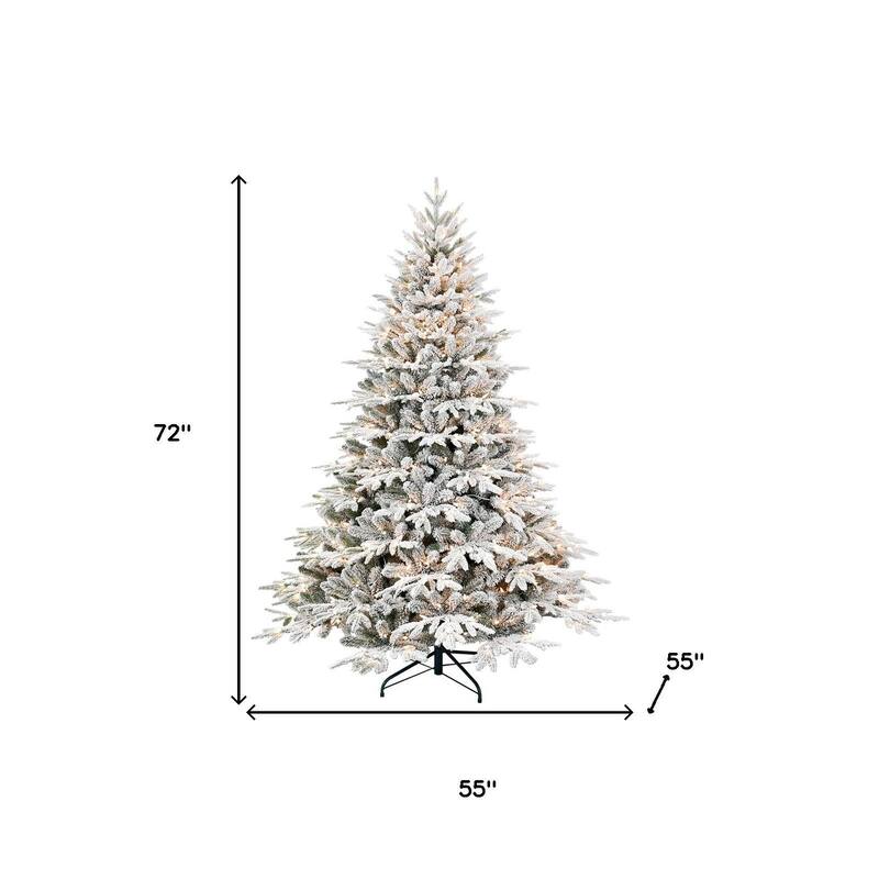 HomeRoots 6' White Pre Lit Full Flocked Fir Christmas Tree - 55.00 in. x 72.00 in. x 55.00 in.