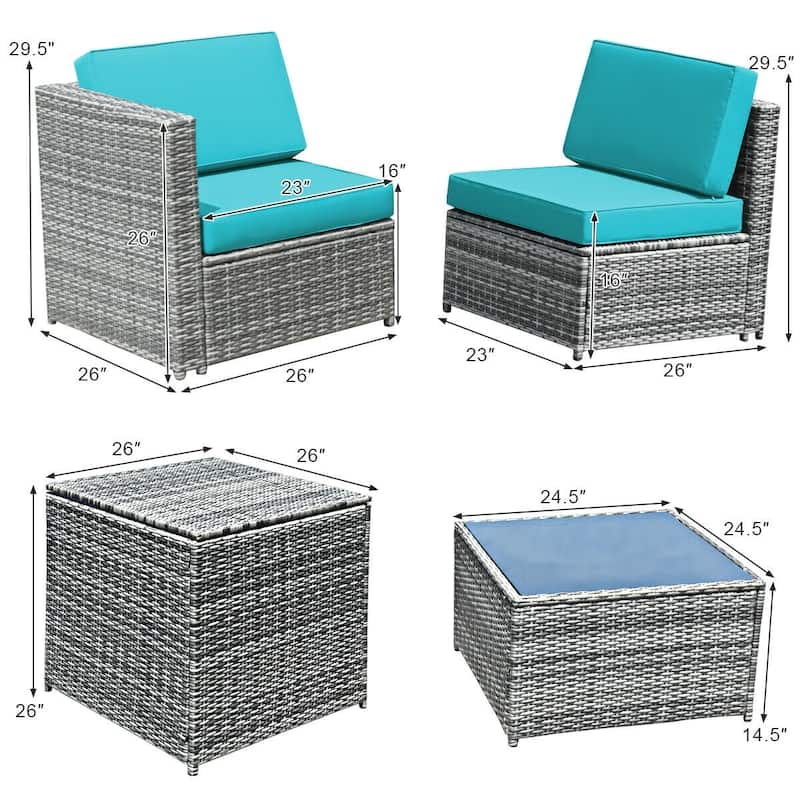 8 Piece Wicker Sofa Rattan Dinning Set Patio Furniture with Storage Table - 23" x 26" x 29.5"