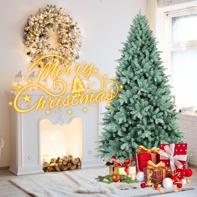 9FT Blue PE/PVC Christmas Tree-3268 Tips, Hinged Branch Design, Full Natural Look