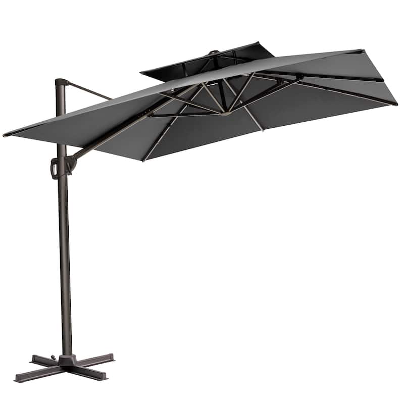 11 x 9 ft Outdoor Rectangular Patio Offset Cantilever Umbrella with 360-degree Rotation and 6 Shade Angles - Grey