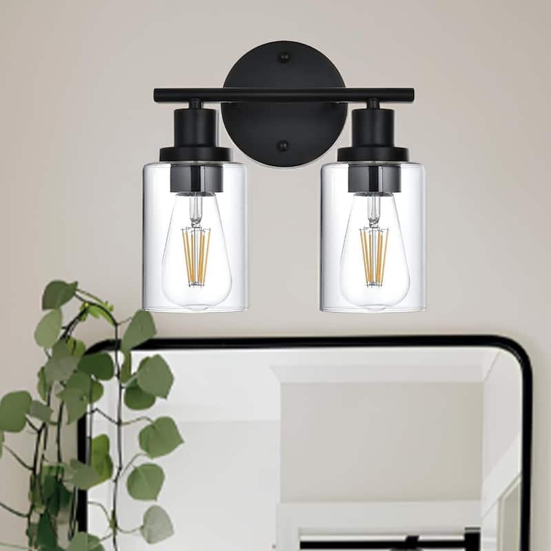 2-Light Bathroom Light Fixtures, Brushed Nickel Modern Vanity Lights Over Mirror with Clear Glass Shade, Bathroom Wall Lamp - Black