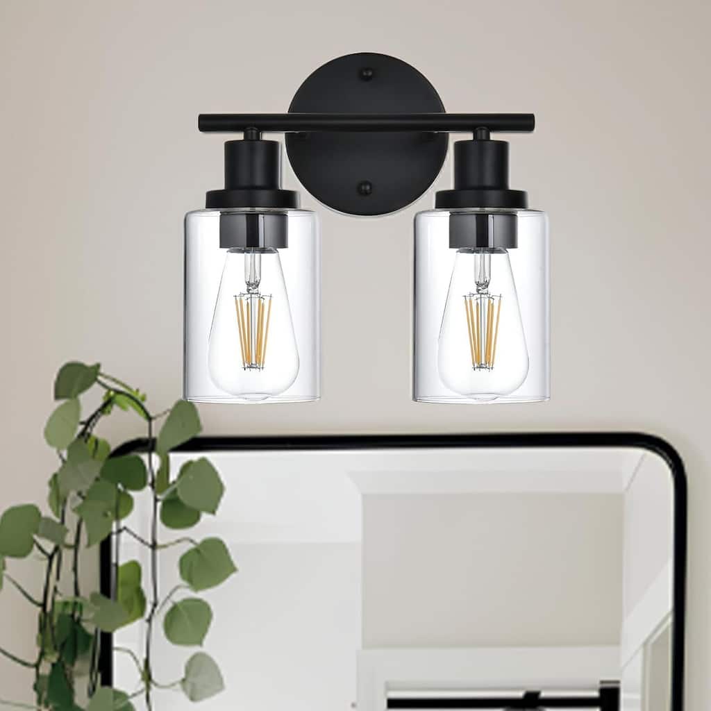 2-Light Bathroom Light Fixtures, Brushed Nickel Modern Vanity Lights Over Mirror with Clear Glass Shade, Bathroom Wall Lamp