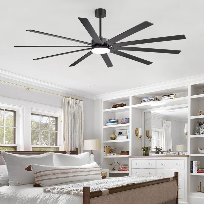 Large 84"/72" Reversible 10-Blade Integrated Ceiling Fan with LED Light Kit and Remote
