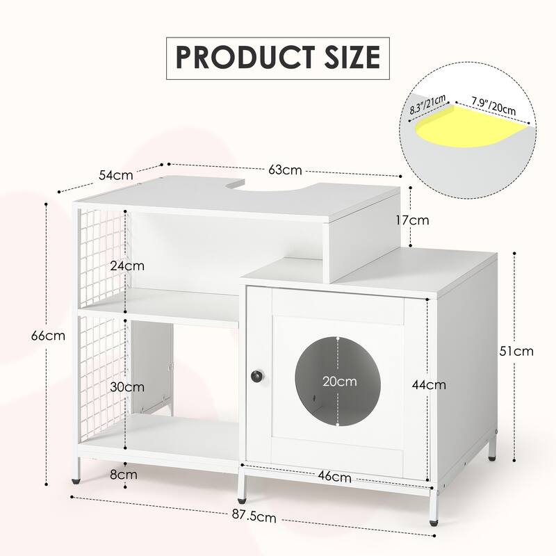 Cat Litter Box Enclosure for Bathroom, Hidden Litter Pet Washroom with Divider, Indoor Cat House for Large Cats, White