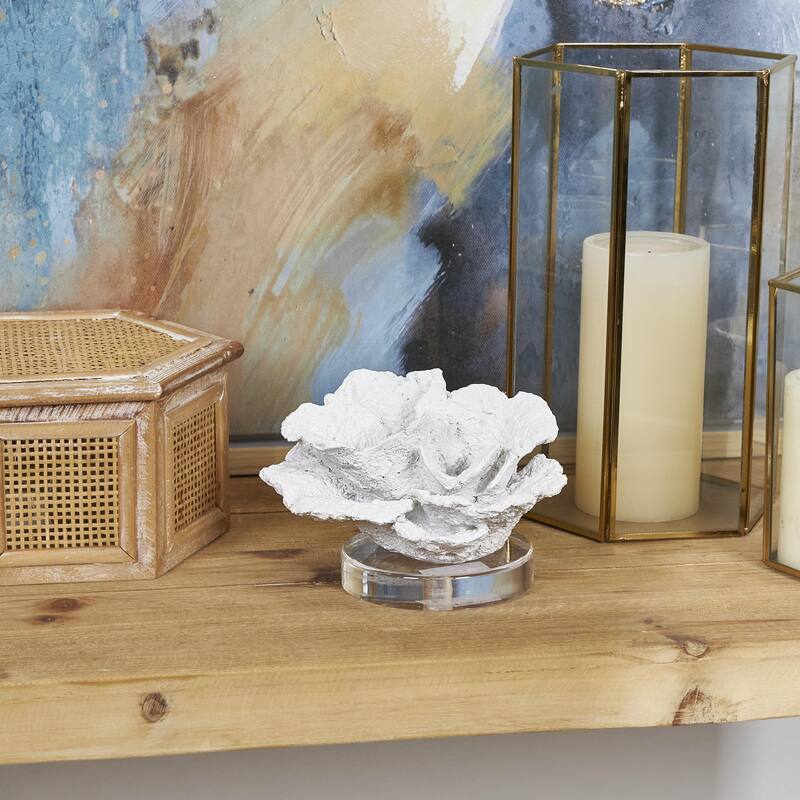 Polystone Coral Small Textured Decorative Sculpture with Clear Acrylic Base - White - Roche River Decor