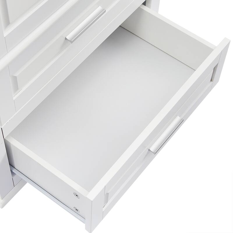 Freestanding Tall Storage Cabinet with 2 Drawers, 2 Doors, Round Legs and Adjustable Shelf for Bathroom Office Kitchen