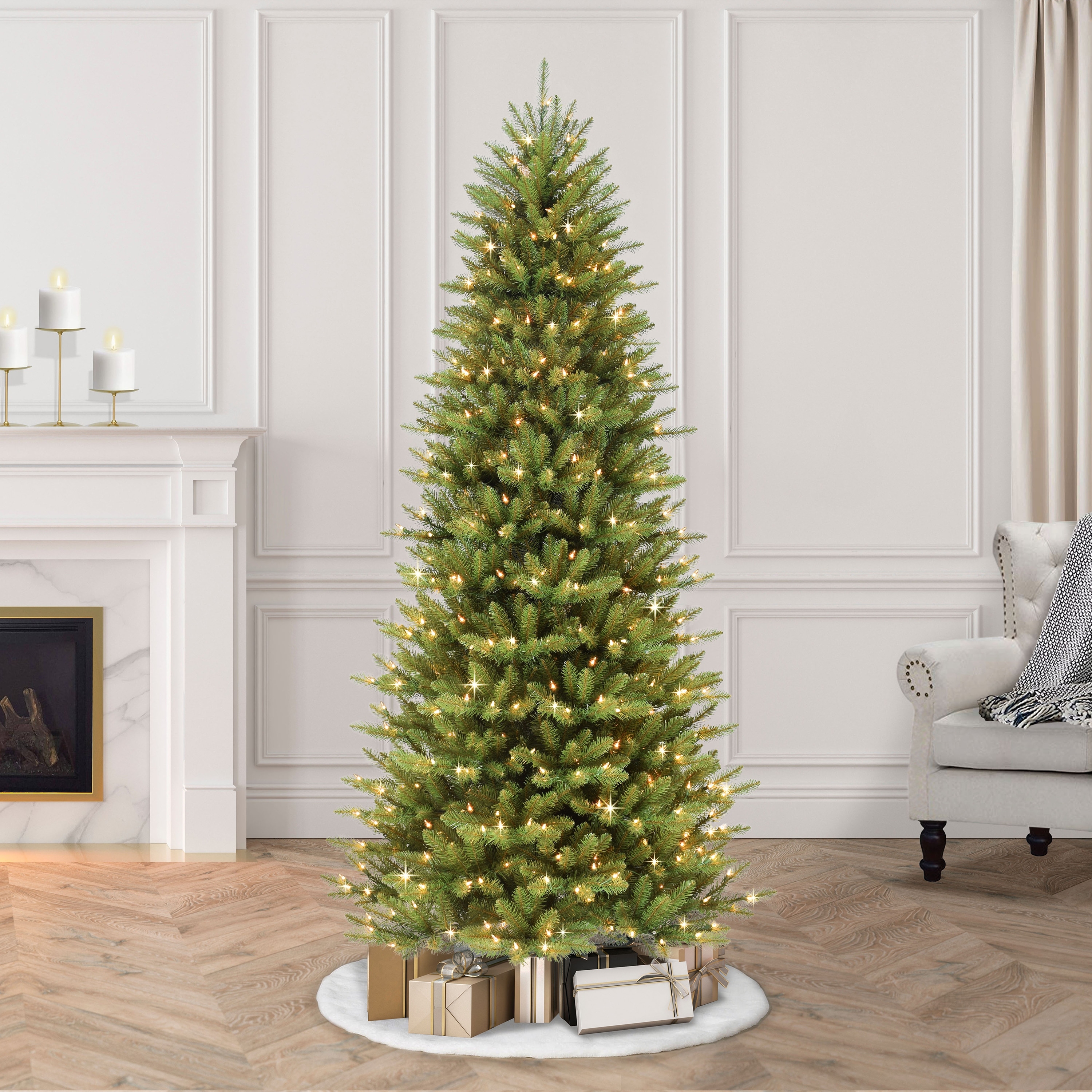 Puleo International 7.5 ft. Pre-Lit Slim Fraser Fir Artificial Tree