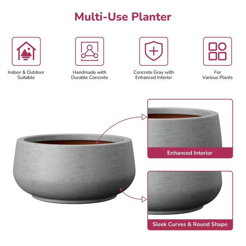 Upgraded Interior Concrete Curvy Round Planter