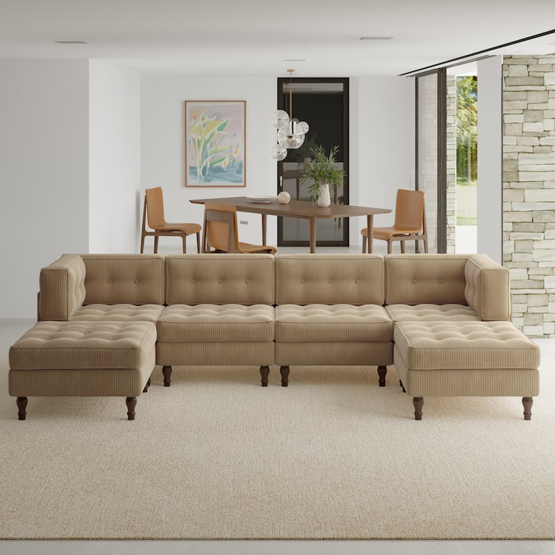 Oversized Modular Sectional Corduroy Fabric Tufted Sofa