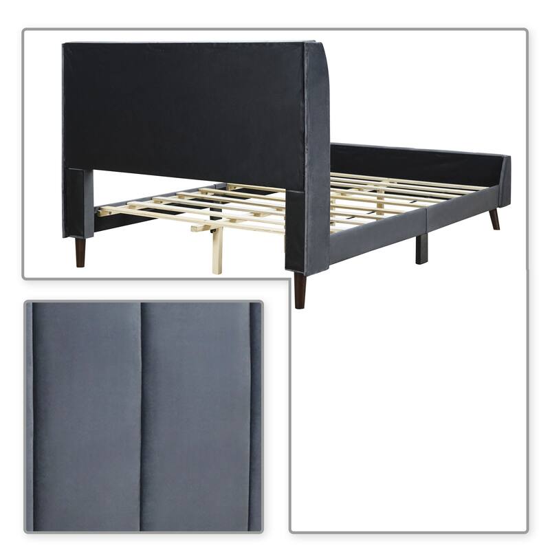 Classic Velvet Upholstered Platform Bed with Centre Support Legs