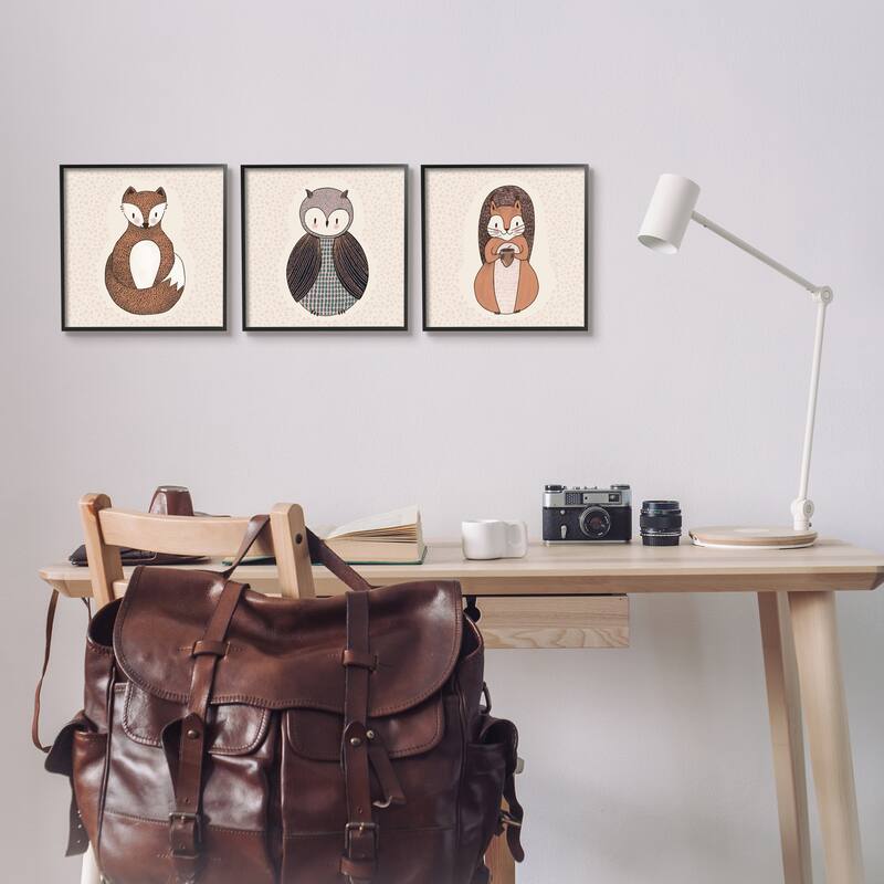 Stupell Stylized Animal Portraits Kids Owl Fox Squirrel 3 Piece Framed Wall Art, Design by Birgit Maria Kiennast