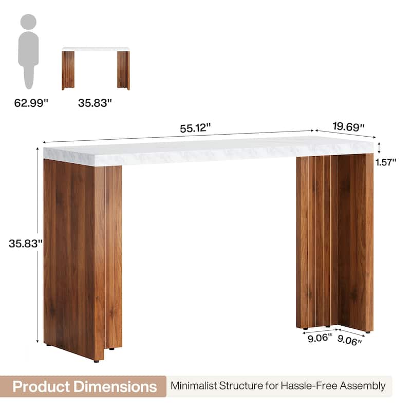 55'' Home Bar Unit, Bar Table with Faux Marble Finished Tabletop