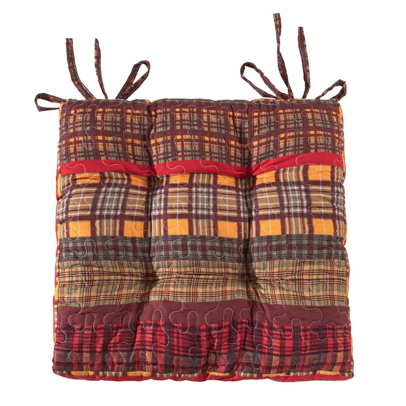 Barefoot Bungalow Triple Layered Chair Pad - Seat Cushion - with Ties - 18 inches x 18 inches - Single - Gold Rush