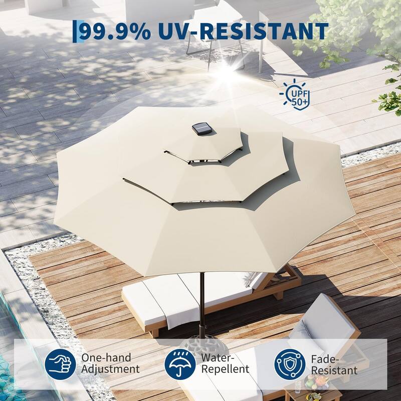 3-Tier Solar Patio Umbrella, with LED Lights and Vents