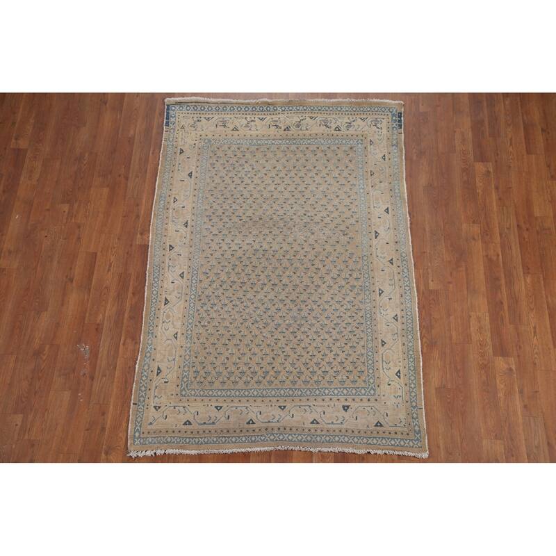 Hand Knotted Oriental 100% Wool Carpet Traditional All-Over Beige & Ivories Botemir Area Rug - 5' 10'' X 4' 11''