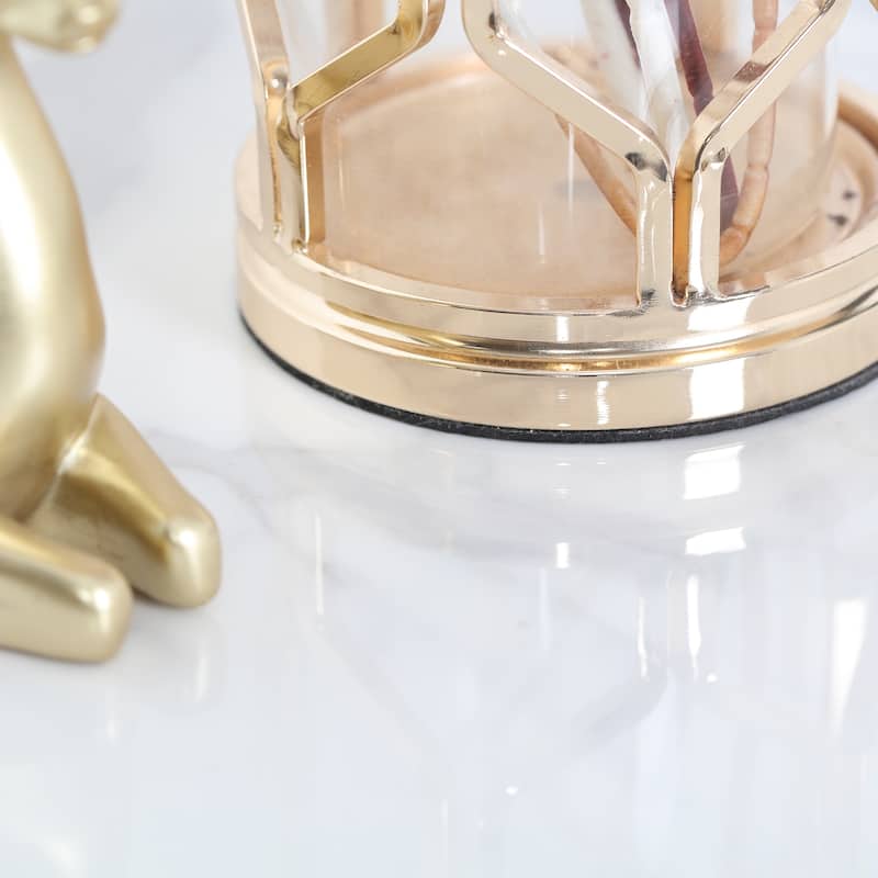 Modern side table in the shape of a rose: 2-tier sofa side table with burnished stone top and gold/black frame for living room