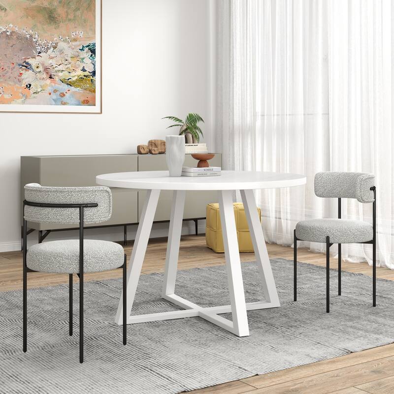 Modern Dining Set with Round Table & Boucle Chairs