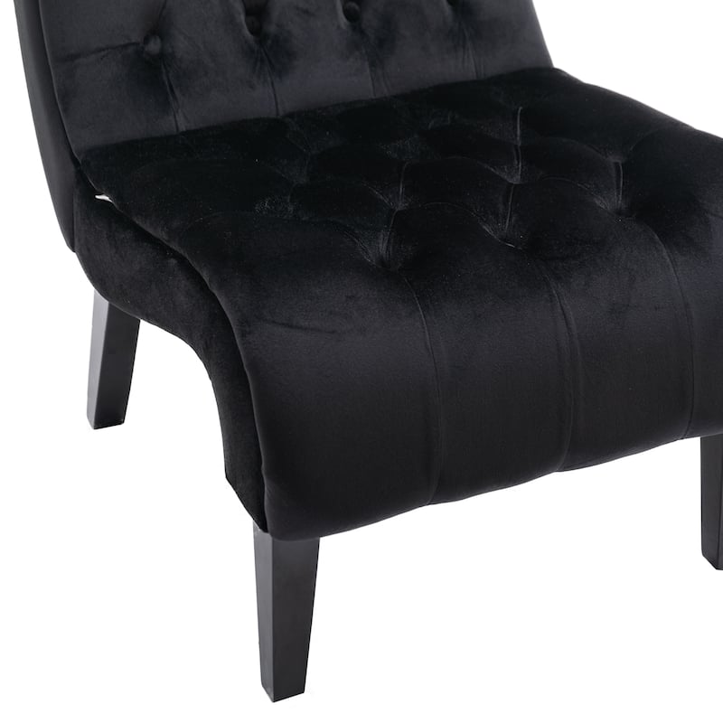 Black 22.83" Buttons Tufted Accent Chair with Wooden Legs