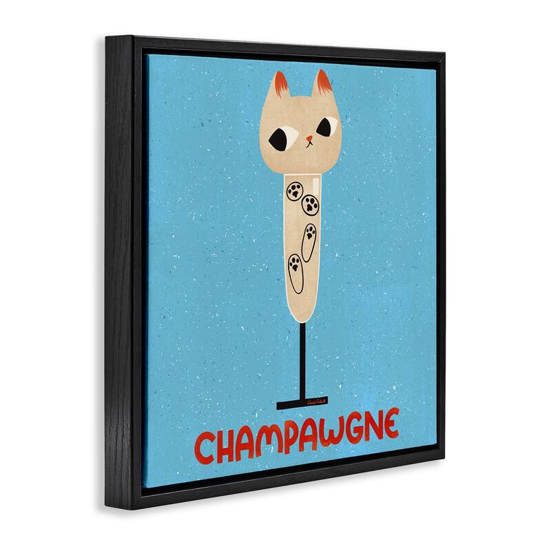 Stupell Champawgne Feline Wine Framed Floater Canvas Wall Art Design By Carrie Cantwell