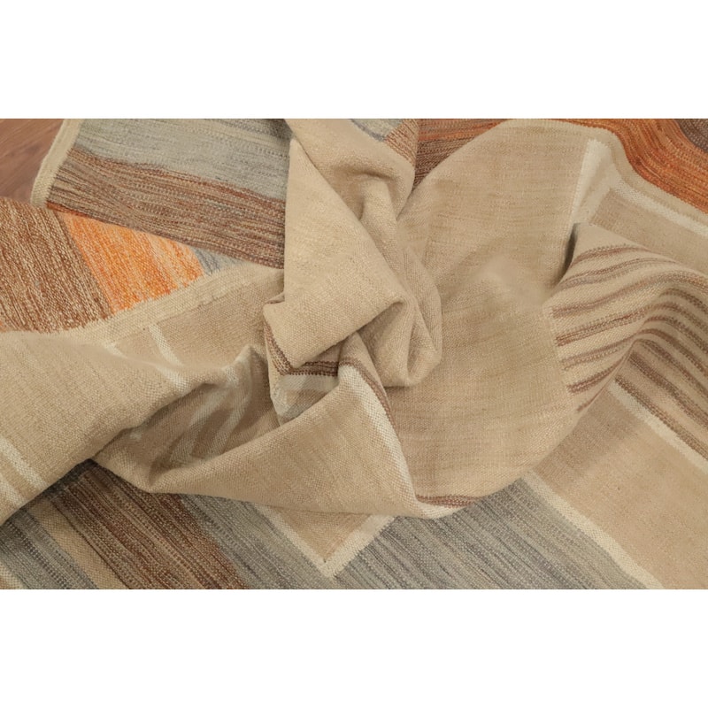Hand Woven Oriental 100% Wool Carpet Southwestern Modern Beige & Ivories Kilim Area Rug - 12' 11'' X 9' 7''