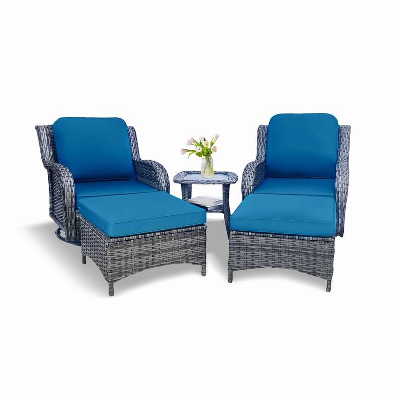 Wicker Patio Furniture Set -5 Piece Rattan Sectional Conversation Sets with 2 Swivel Rocking Chairs,2 Ottomans and 1 Side Table