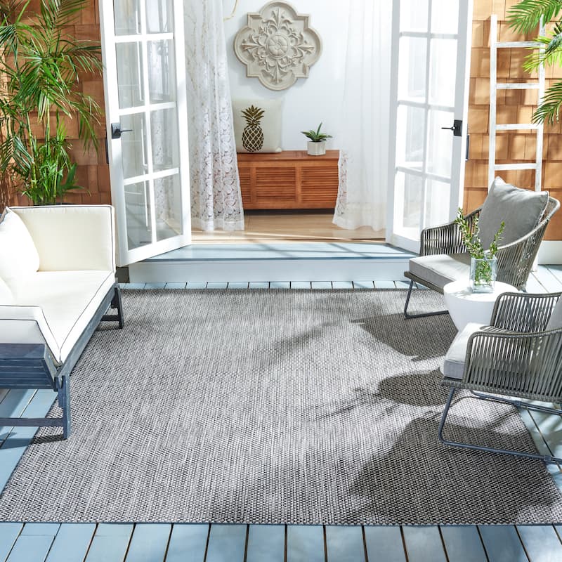 SAFAVIEH Courtyard Jonell Indoor/ Outdoor Patio Backyard Rug - 8' x 10' - Black/Beige