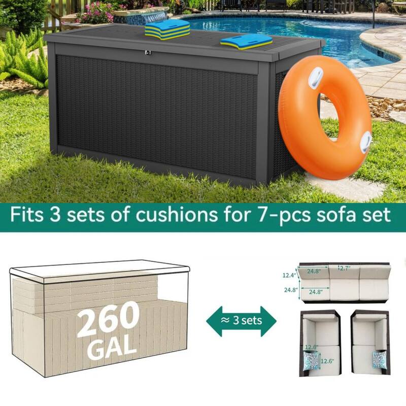 260 Gallon Large Resin Waterproof Outdoor Storage Box