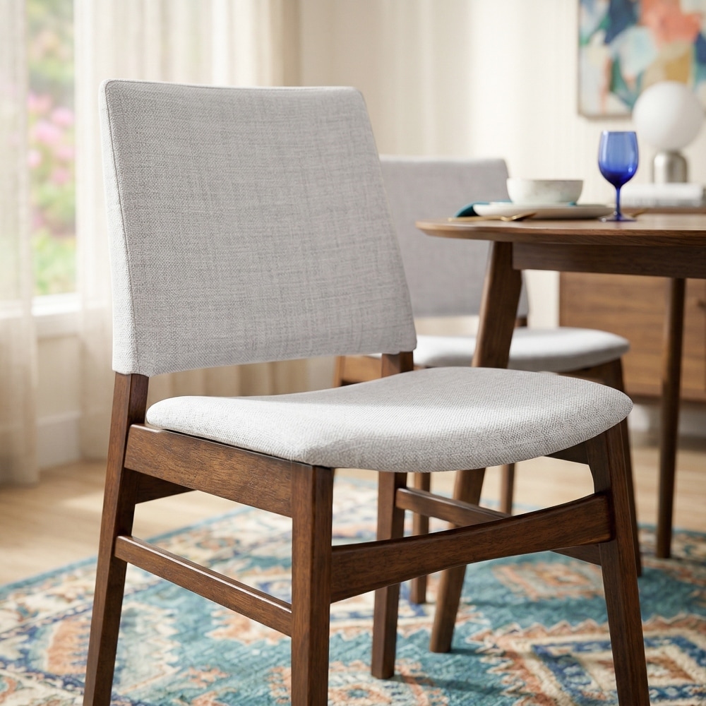 Turda Luxury Solid Wood Dining Chair in Light Grey Fabric (Set Of 2)