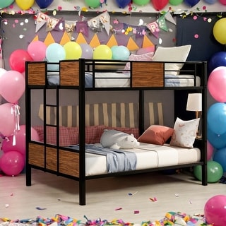 Artsy Full over Full bunk bed with safety rail, built-in ladder, Brown