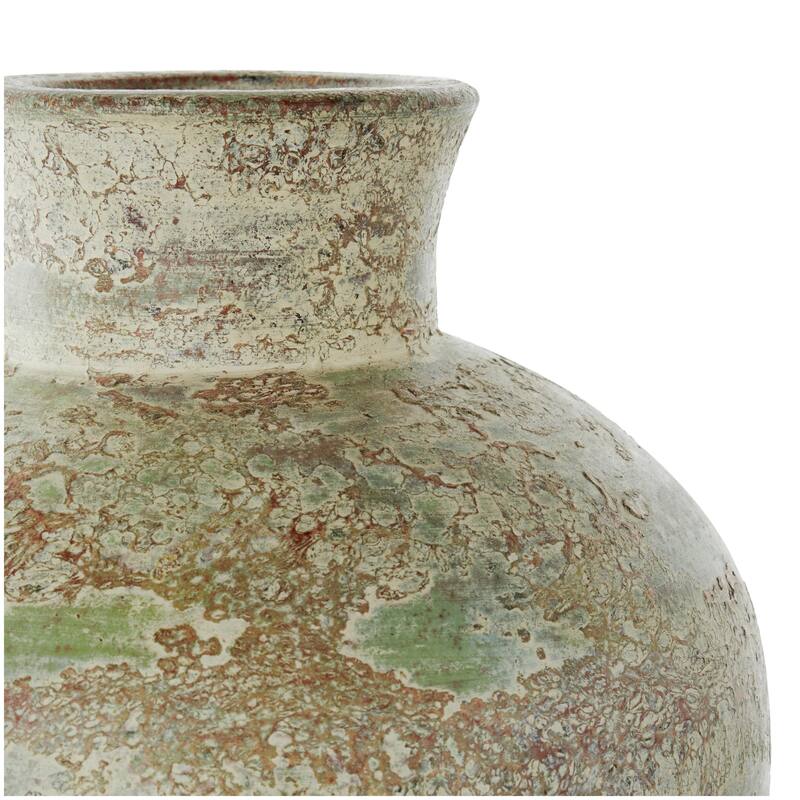 Ceramic Antique Style Textured Decorative Vase with Green and Copper Accents - Brown - Roche River Decor