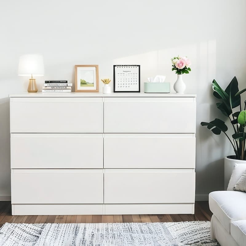 6 Drawer Dresser with Spacious Countertop,Wood Storage Cabinet with Concealed Handles & 6 Deep Drawers,15.7"D x 47.2"W x 30.9"H