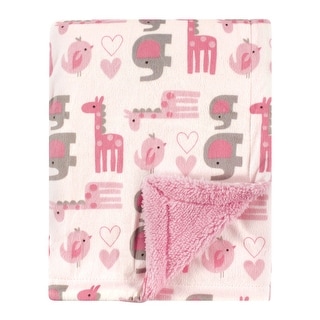 Luvable Friends Baby Girl Plush Blanket with Faux Shearling Back, Girl Safari, One Size - Girl Safari - One Size