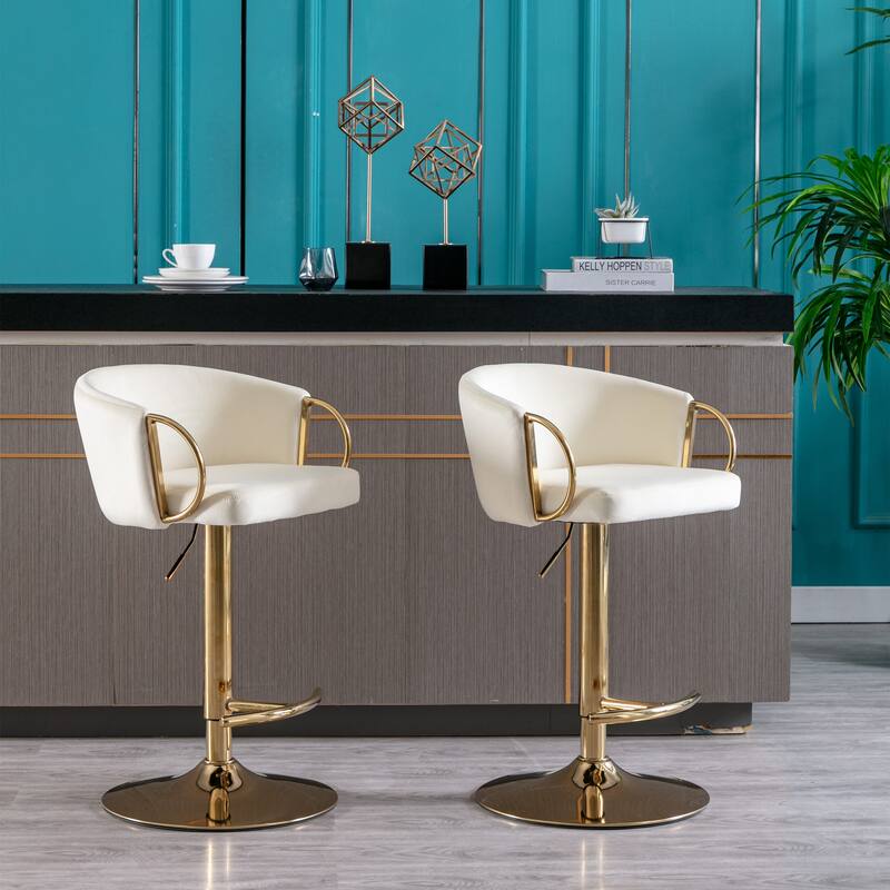 Velvet Swivel Bar Stools Set of 2, Counter Height Dining Chair with Padded Seat, Kitchen Island Stools with Footrest