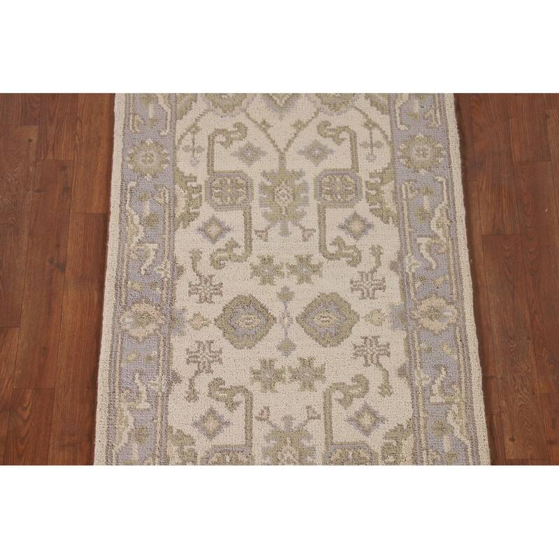 Beige Oushak Oriental Runner Rug Handmade Wool Carpet - 2'7"x 10'0"