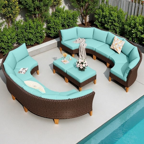 12-Seat Outdoor Wicker Half-Round Furniture Set, Half-Moon