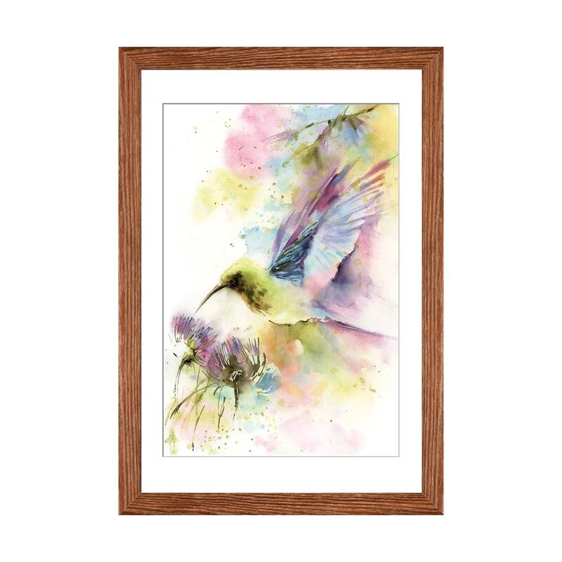 iCanvas "Hummingbird In Pastel Colors" by Sophie Rodionov - Walnut - 24x16x1