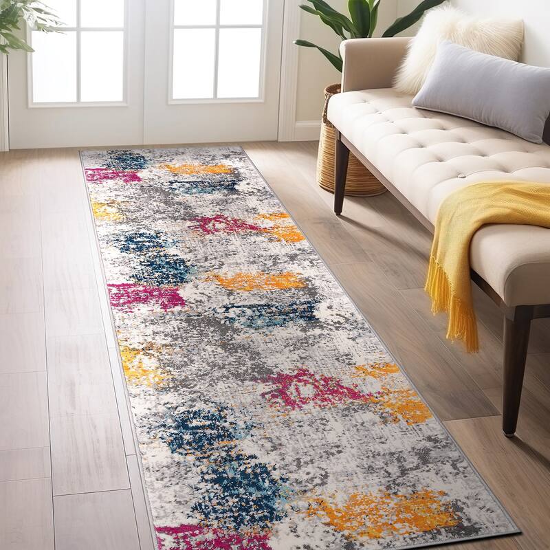 World Rug Gallery Prague Distressed Abstract Area Rug - 2' x 7' - Multi - Runner